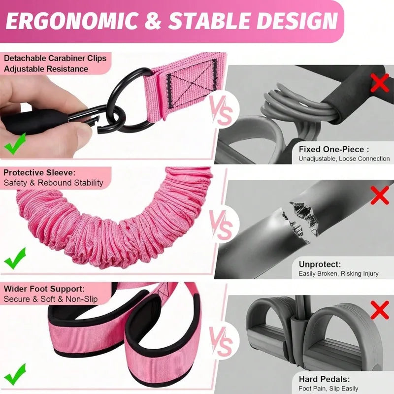 Upgrade Multifunction Pedal Resistance Band Workout Set/Elastic Pull Rope with Handles Door Anchor & Foot Loops