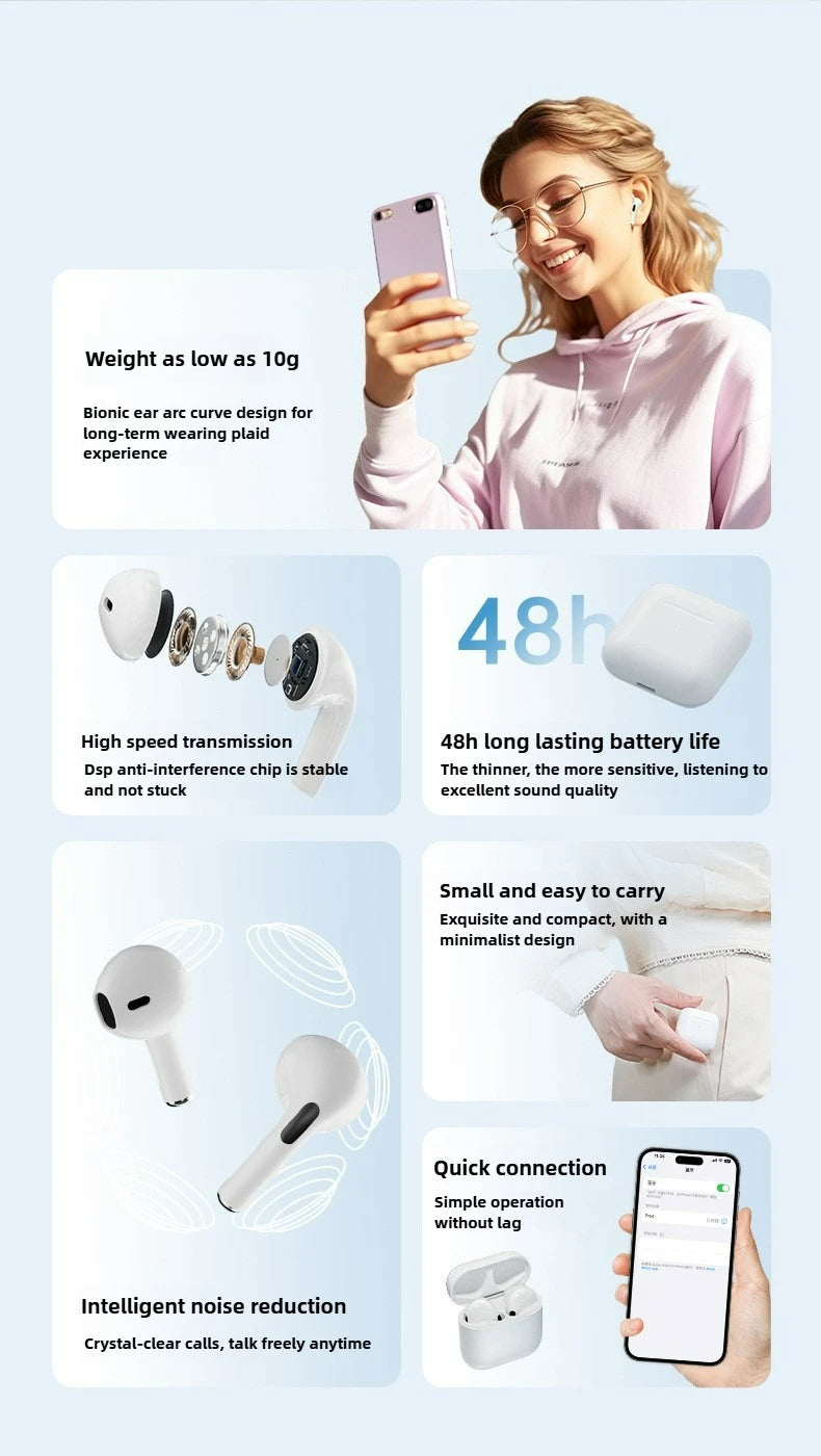 Air Pro4 wireless earphones Bluetooth 5.3 in ear earphones suitable for sports/gaming, and office work compatible with all ear