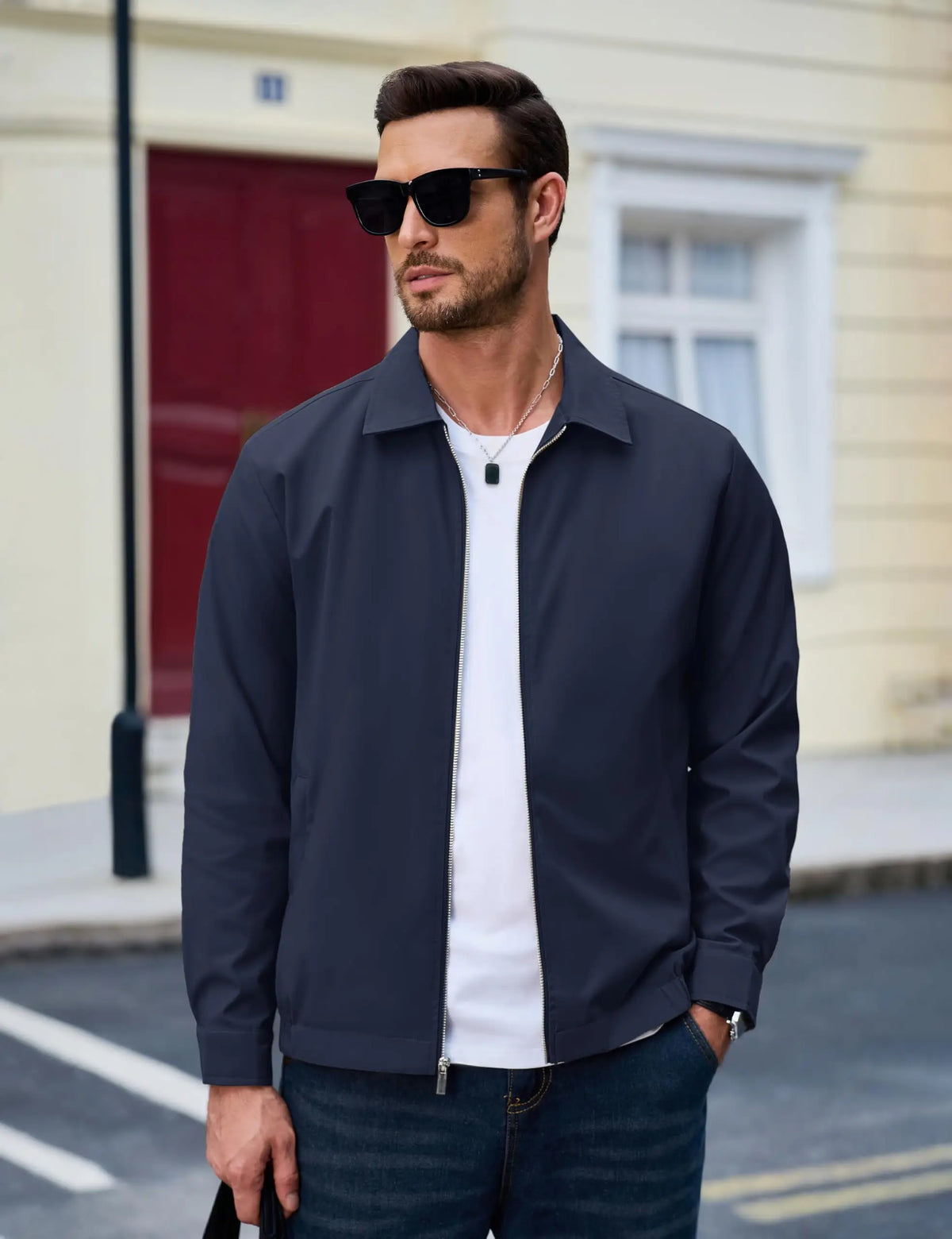Men's Lightweight Windbreaker Jacket Full Zip Casual Jacket/Water-Repellent Coat with Zip Pockets Golf Work Outdoor