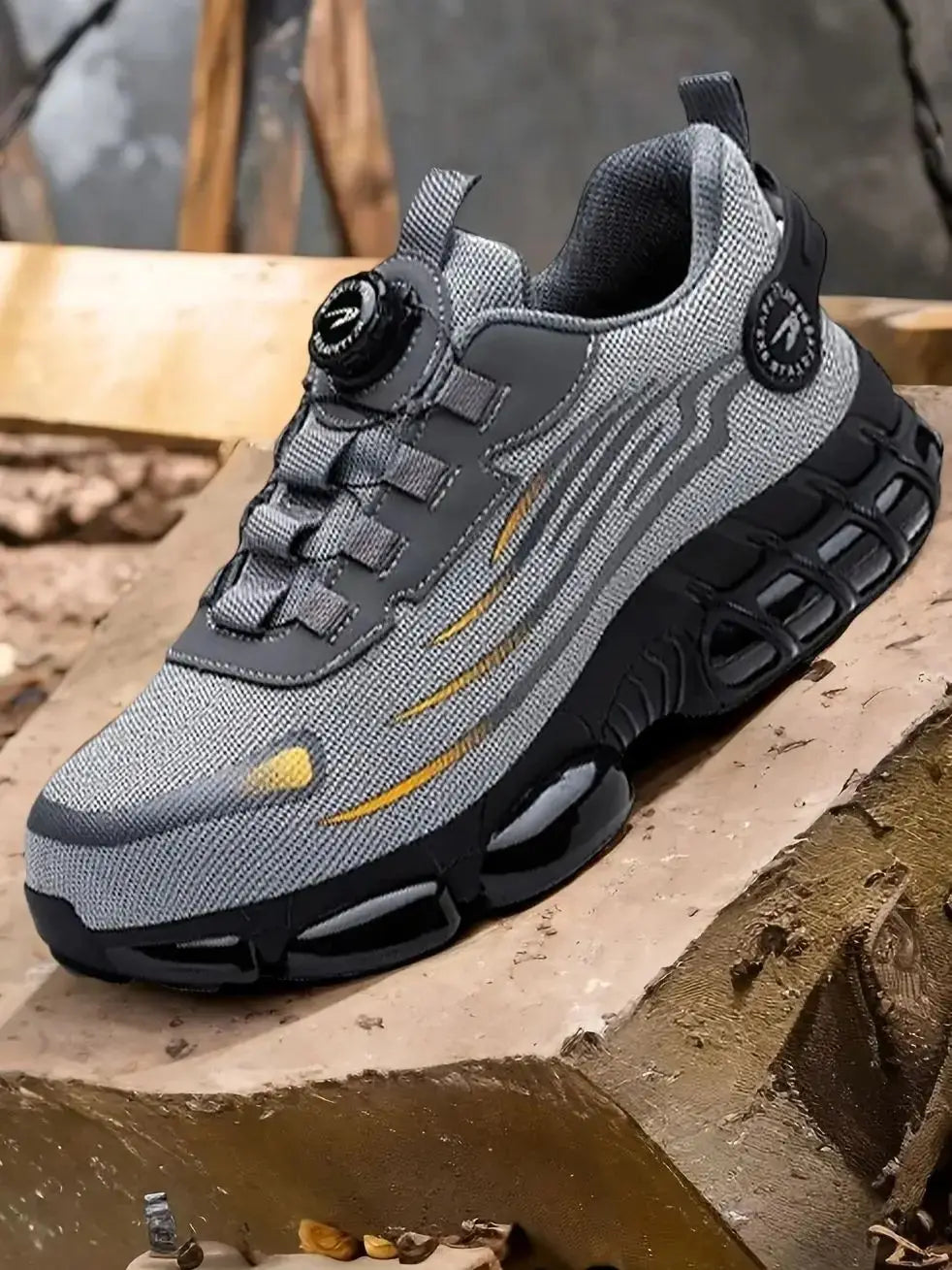 Men's Steel Toe Safety Shoes with Rotating Button Wear-Resistant/Puncture Proof Work Sneakers for Protection