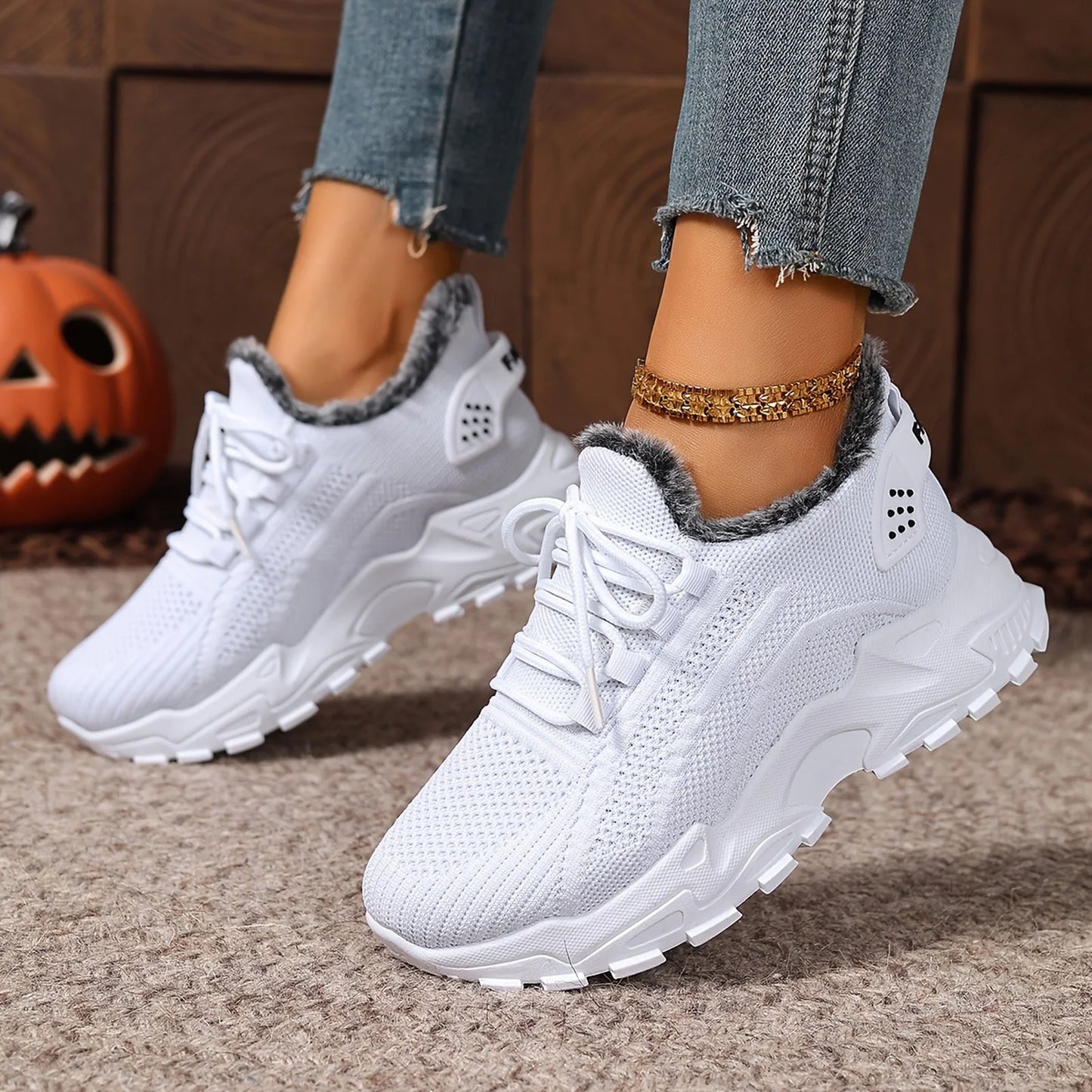 Sneakers Women's Winter Warm Sports Shoes Non Slip Soles/Suitable for Cold Weather Outdoor Walking Sports Shoes Ladies Sneakers