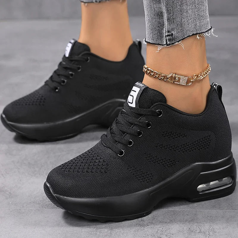 Women Casual Running Sport Shoes Air Cushioned Increase Height/Thick Bottom Elevator Sneakers Walking Shoes