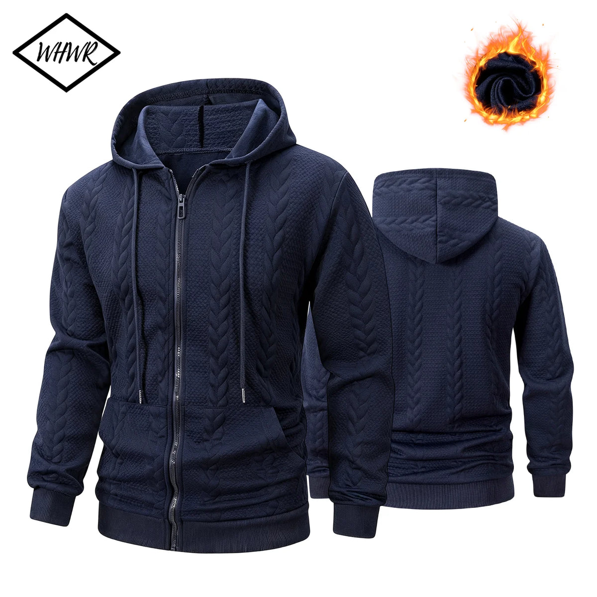 Men's Textured Zip Hooded Sweatshirt Full Zipper Jacket/Kangaroo Pocket Ribbed Cuffs Warm Casual Street Outerwear
