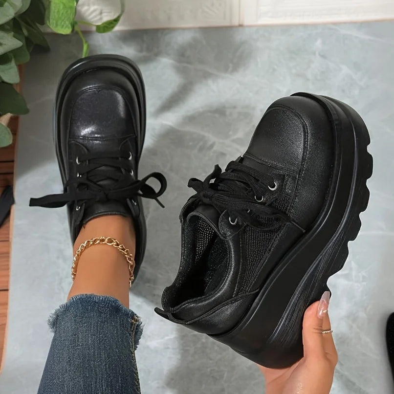 Women's Y2K Goth Wedges High Heels Pumps Fashion Solid Lace-up/Breathable Mesh Thick Bottom Sneakers Casual Comfy Platform Shoes