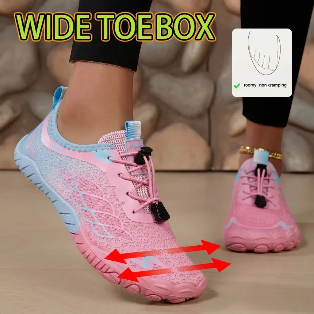 Women Gradient Barefoot Water Shoes Quick Dry Breathable Mesh/Non Slip Quick Lacing Five Fingers Aqua Sneakers For Walking