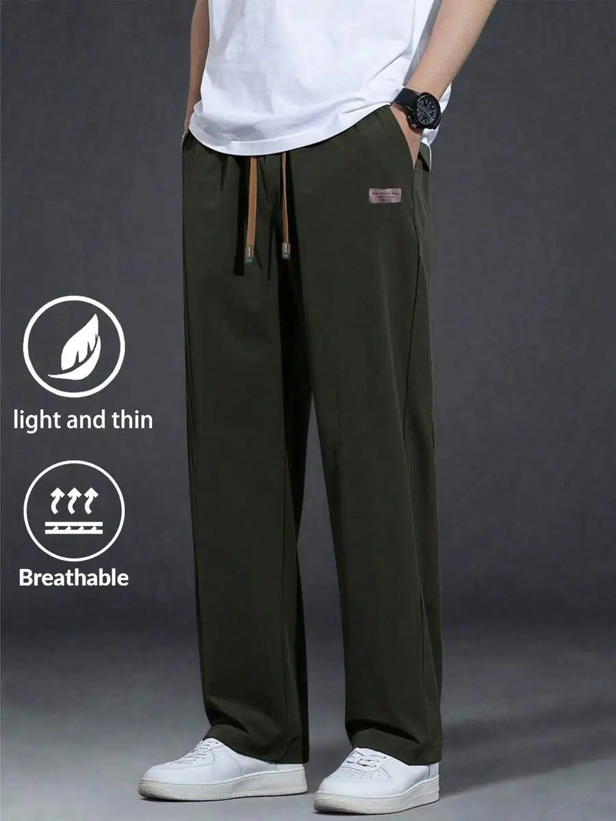 Men's Relaxed Fit Drawstring Waist Slant/Pockets Solid Color Casual Pants