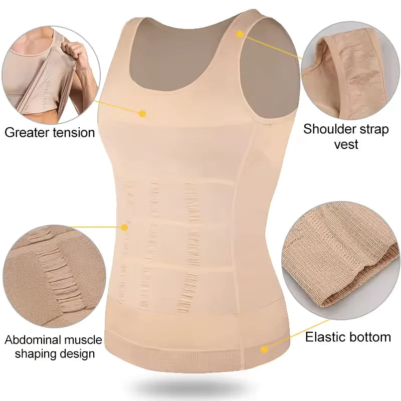 Men Compression Vest Sleeveless Shapewear Slimming Body Shaper/Shirt Gym Workout Corset Tummy Control Tank Top Abs Abdomen