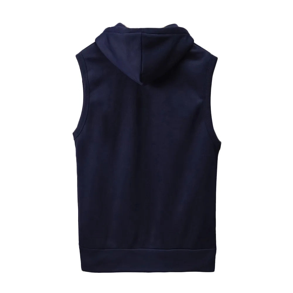 Brand Gyms Hooded Double Zipper Tank Tops Men/Bodybuilding Sleeveless Sweatshirt Fitness Workout Sportswear