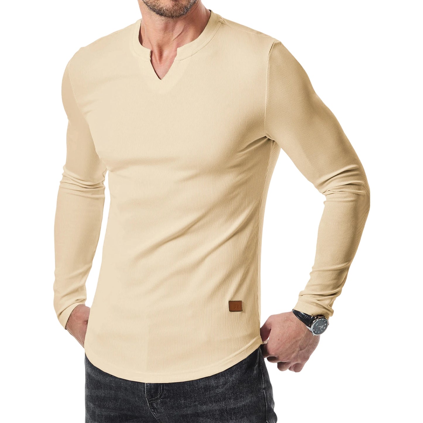 Men's Casual  Fit Long Sleeve Solid Color Muscle Shirts/Spring Fall Tops Fashionable Comfortable T-Shirts