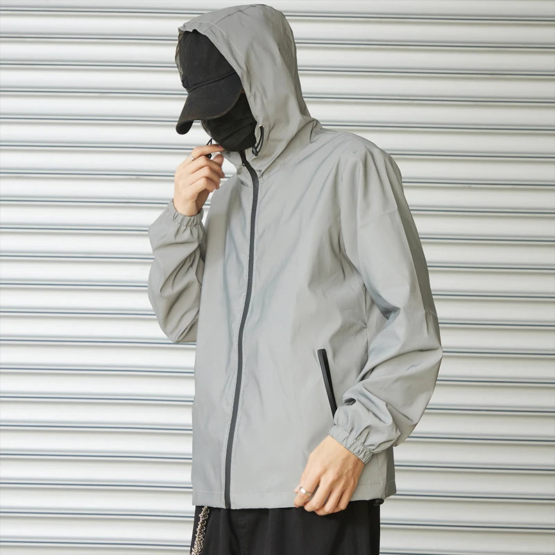 Night Reflective Clothes Spring New Men's Hooded Jacket Outdoor/Run Casual Windproof Coat Couples Hip-hop Streetwear S-5XL