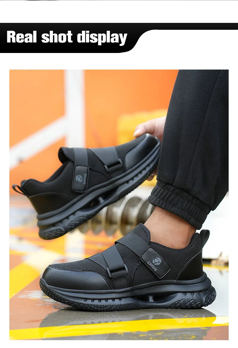 Velcro-Fastened Men's Breathable Casual/Work Safety Shoes with Impact and Puncture Resistance