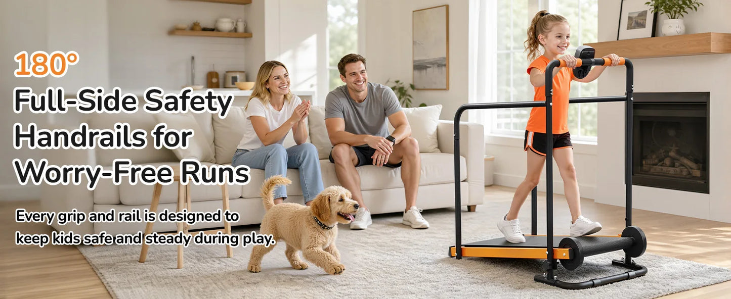 AKLUER Kids Walking Pad Treadmill Non-Electric Indoor Exercise Equipment for Boys & Girls Self-Propelled Fitness Toy with Front Padded Railing