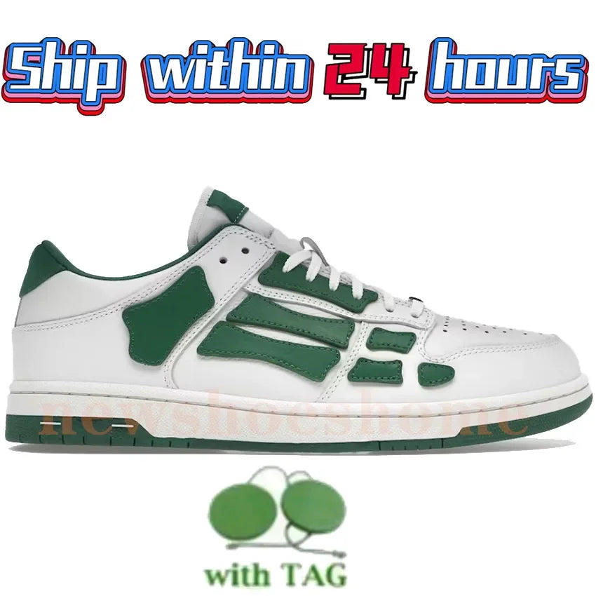 Designer Luxury Bone Casual Low Men's Leather Sneakers Skeleton/Blue Red White Black Green Gray Men Outdoor Shoes