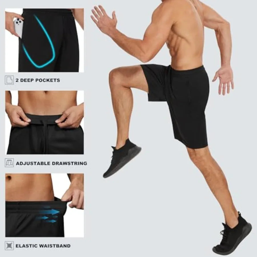 Men's Athletic Shorts with Pockets and Elastic Waistband/Quick Dry Activewear Workout Shorts for Men