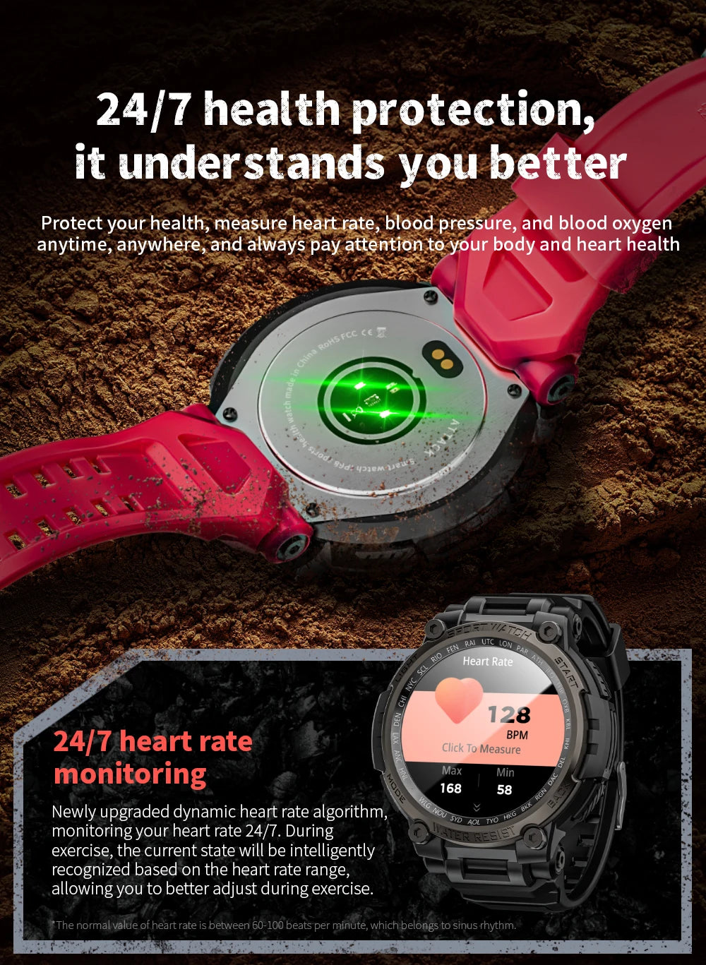 LOKMAT New ATTACK MAX Sport Rugged Smart Watch BT Calls Waterproof/Military Smartwatches Heart Rate Monitor Fitness Tracker