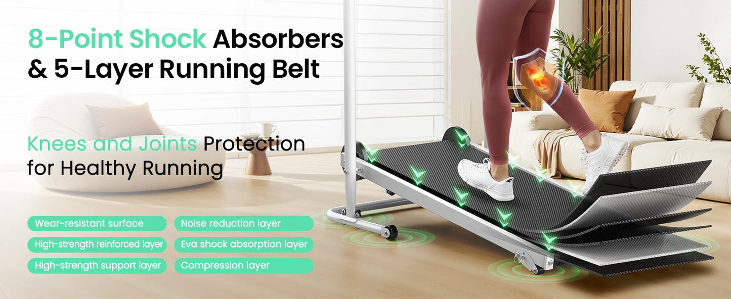 AKLUER Foldable Compact Non-Electric Treadmill/Dual Flywheel & Fixed Incline LCD Monitor, Non-Slip Belt, Soft Foam Grips for Home Gym