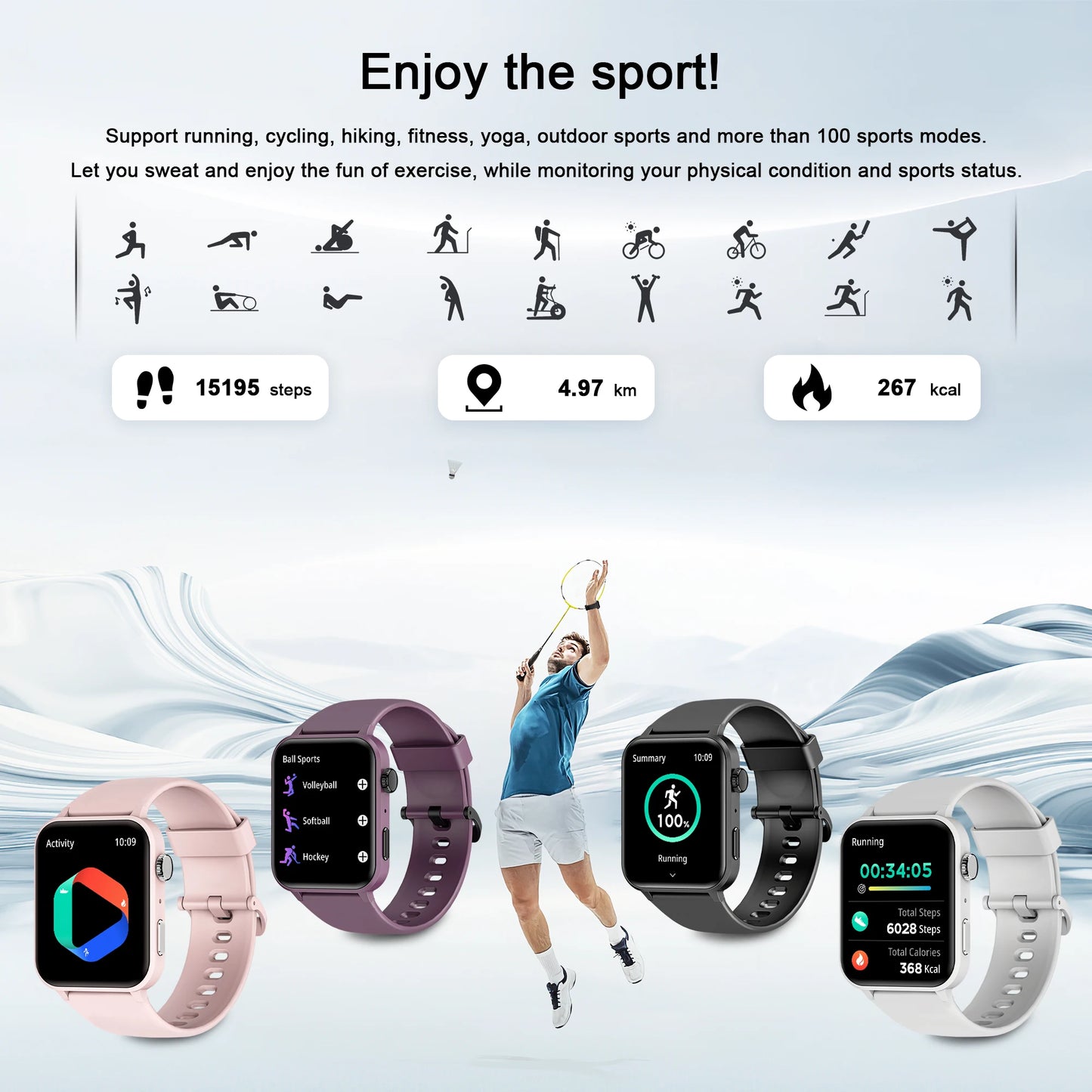 IOWODO Smart Watch for Men Women Bluetooth Call, AI Voice/1.85" HD Fitness Watch with Heart Rate SpO2 Monitor Message Alert