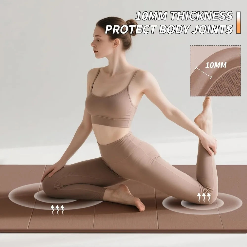Thick Foldable Yoga Mat 10mm Non-Slip TPE Extra Long-Wide/75x26, Portable and Easy Storage for Fitness