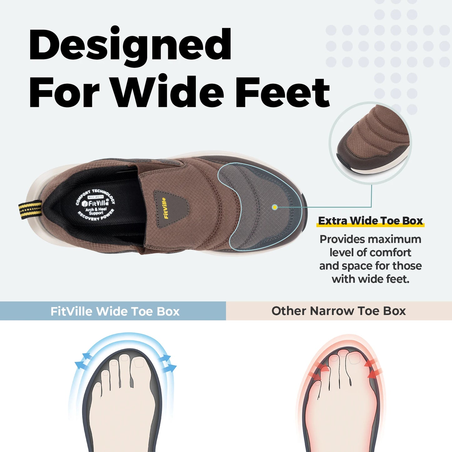 FitVille Men's Shoes Wide Width Slip On Hiking Comfortable Loafers/Go Walking and Trekking Trails  Sneakers with Arch Support