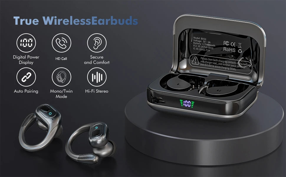 GREATWALL TWS Wireless Bluetooth Earphones Headset Wireless/5.3 Sports ear-hook Headset Stereo noise reduction Earbuds HD Call