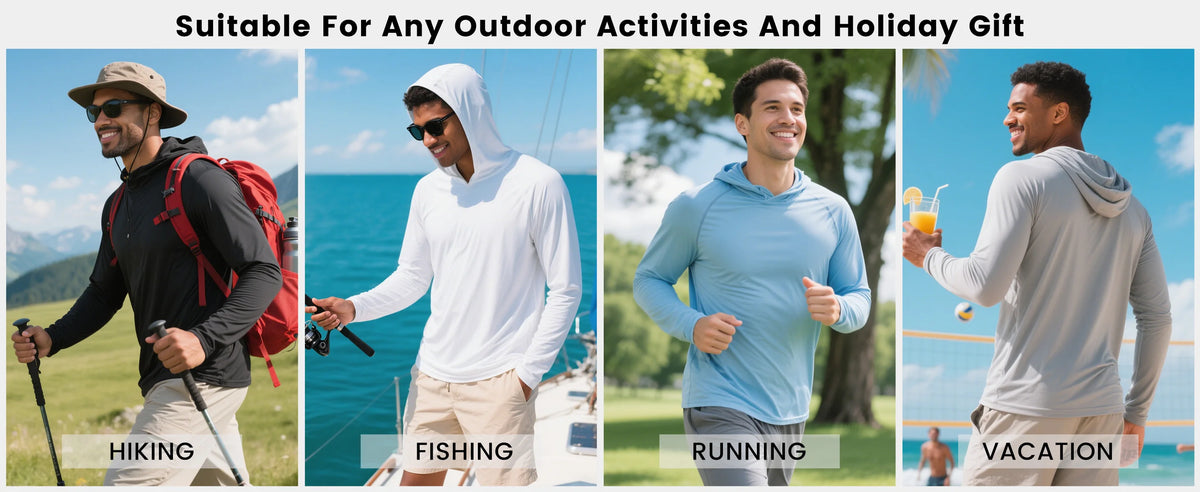 Men's UPF 50+ Sun Protection Hoodie Shirt Long Sleeve Quick Dry/Fishing Shirt Lightweight Outdoor Hiking Workout T-Shirt
