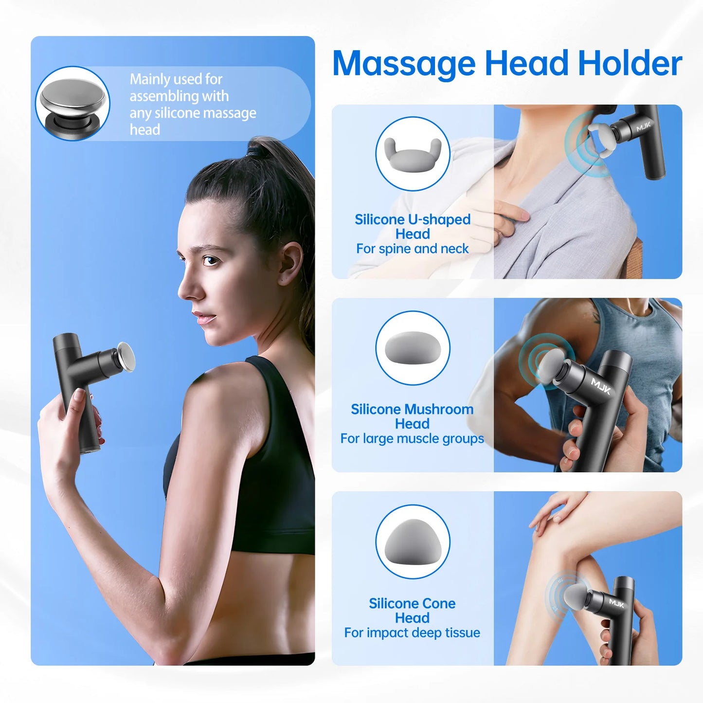 Mini Massage Gun, Percussion Deep Tissues Muscle with Heat/Portable Full-Metal Massage Gun with 3 Interchangeable Heads
