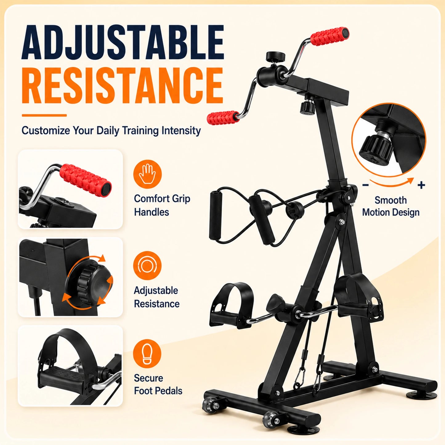 Adjustable Resistance Under Desk Exercise Bike, Stationary Upright Pedal Cycle/for Elderly Leg Strength & Aerobic Training, Arm Leg Rehabilitation Machine