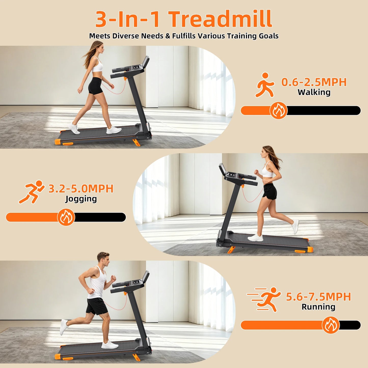 Quiet 3-in-1 Foldable Walking Pad Treadmill with 12% Incline for Home/12 Preprogrammed HIIT Modes, Supports up to 300 LBS Smart Treadmill Built