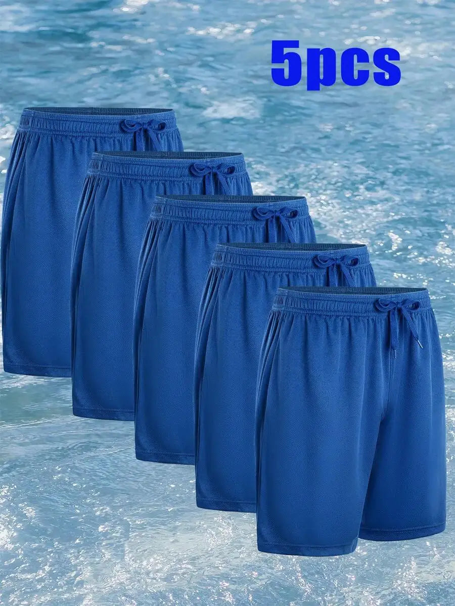 5 Pcs Men's Athletic Performance Shorts Quick Dry Polyester Micro Mesh/With Elastic Waist & 2 Side Pockets