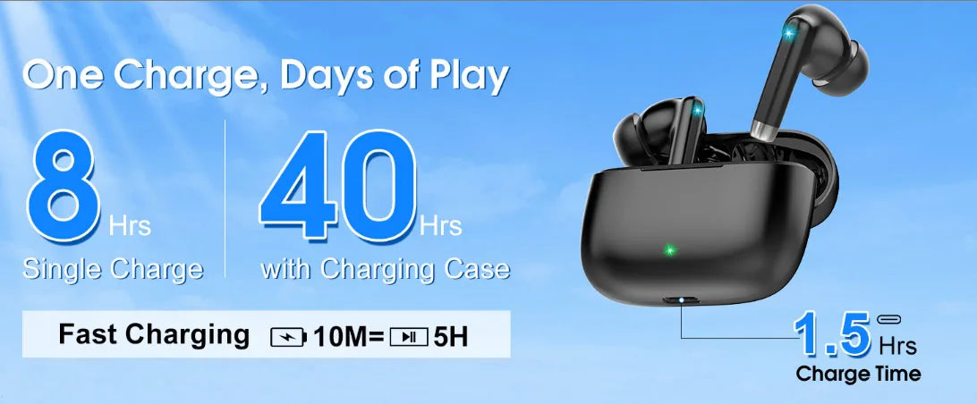 K66 Noise Cancelling Earbuds 90% ANC Reduction 14.2mm/Hi-Res Sound, BT 5.3, IPX7 Waterproof 48H Playtime
