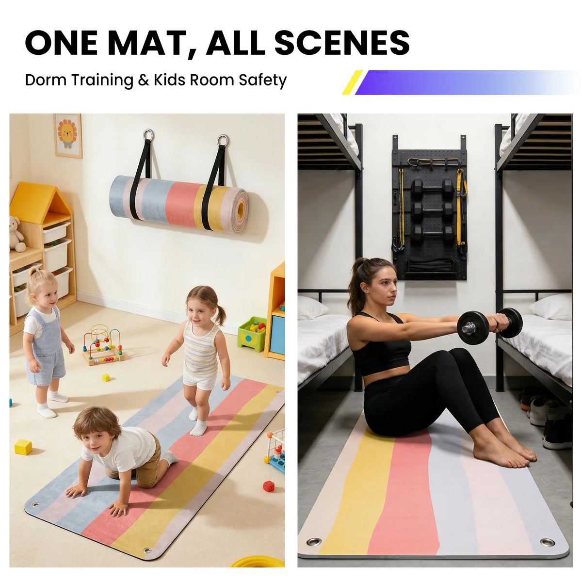 Hanging Fitness Exercise Mat, 71"×24" Non-Slip Foldable Workout Mat/with Metal Grommets for Yoga Strength Training Home Gym