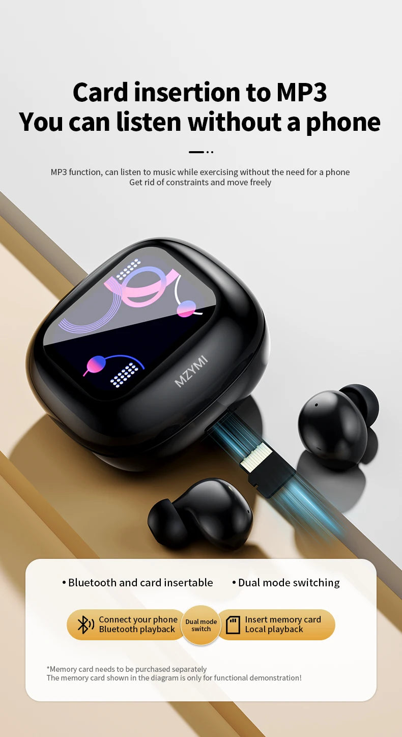 MZYMI S09 Wireless Earphone Bluetooth5.4 Active Noise Cancelling/ Touch Control Headphone Support TF Card In Ear Earbud With Mic