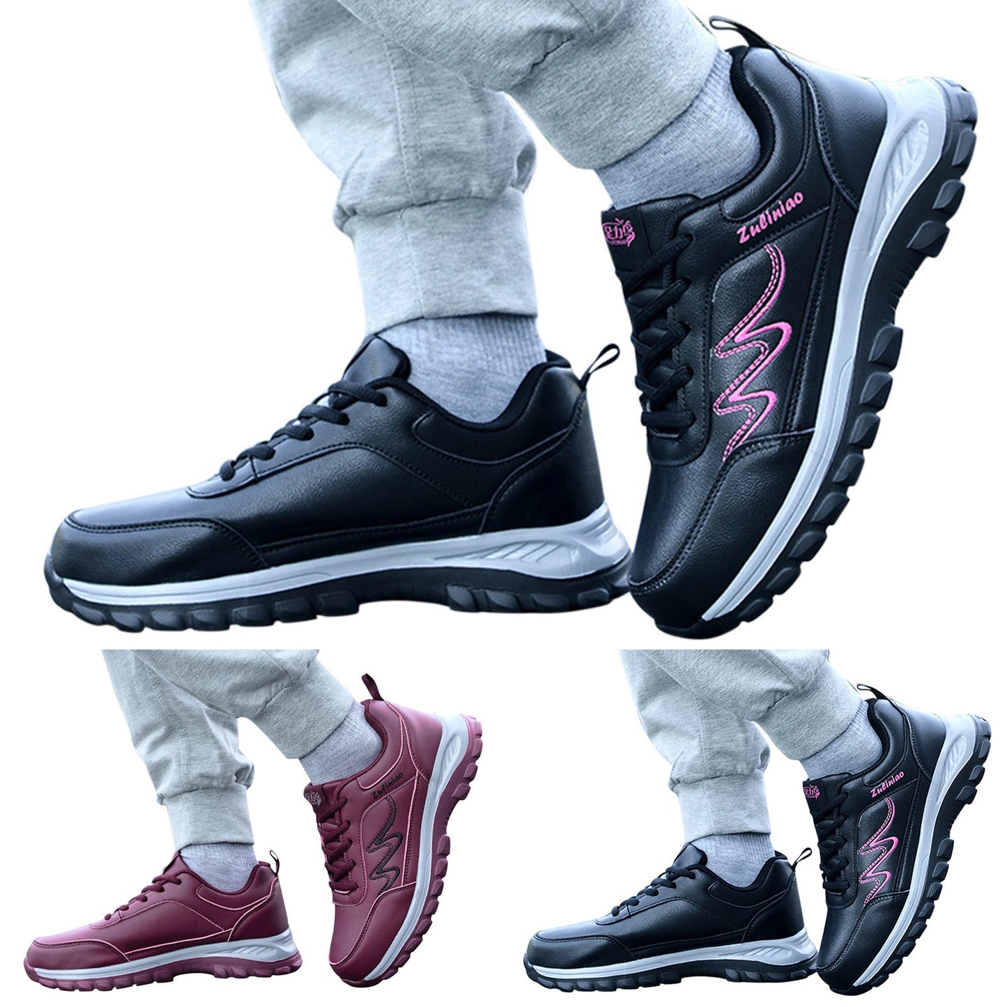 Fashion Autumn Women Sports Shoes Flat Non Slip Waterproof Lace Up/Simple Texture Design Casual Style Breathable Sports Sneakers