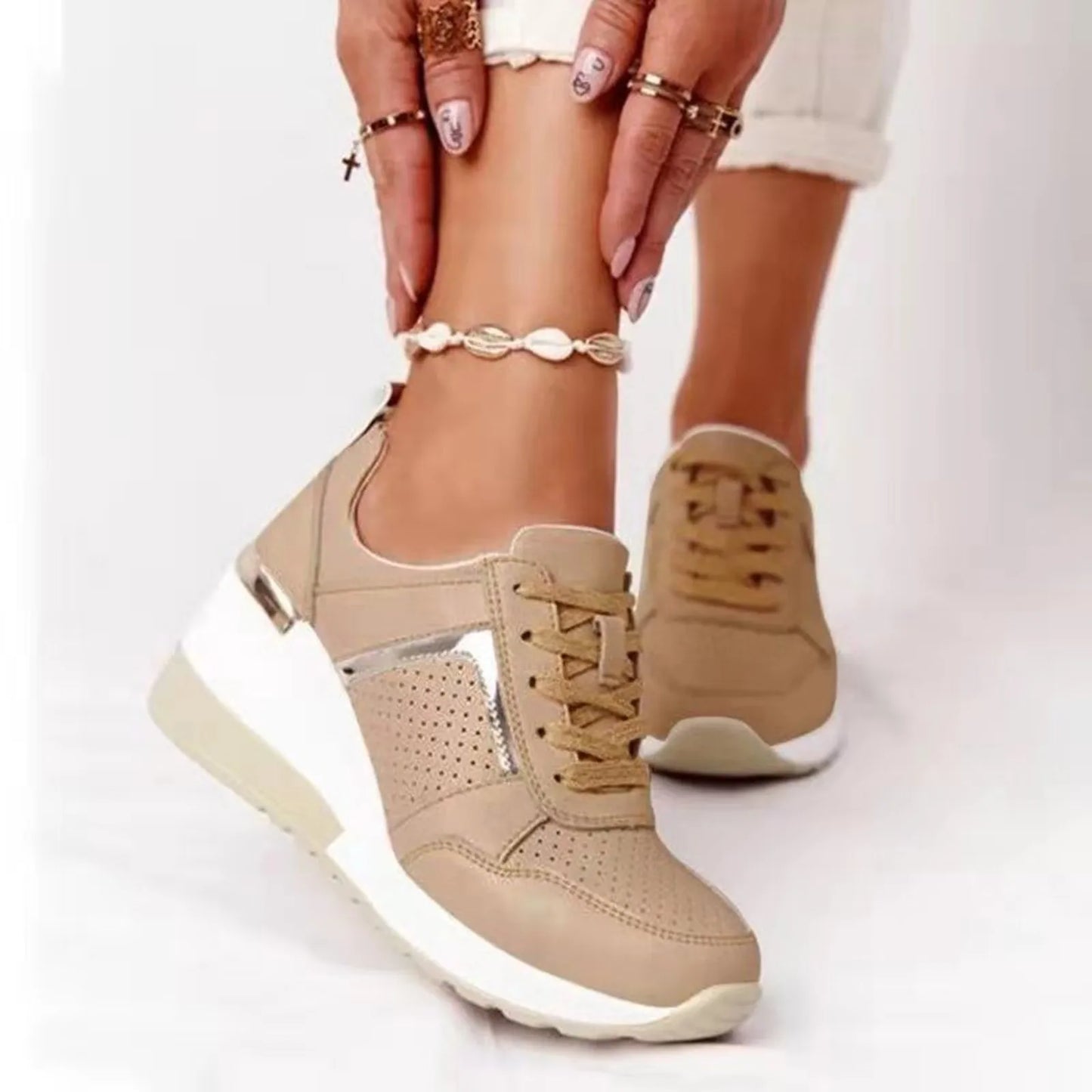 Sneakers For Women Clearance Ladies Summer Fashion/Leather Lace Up Round Head Breathable Thick Women's Sports Shoes