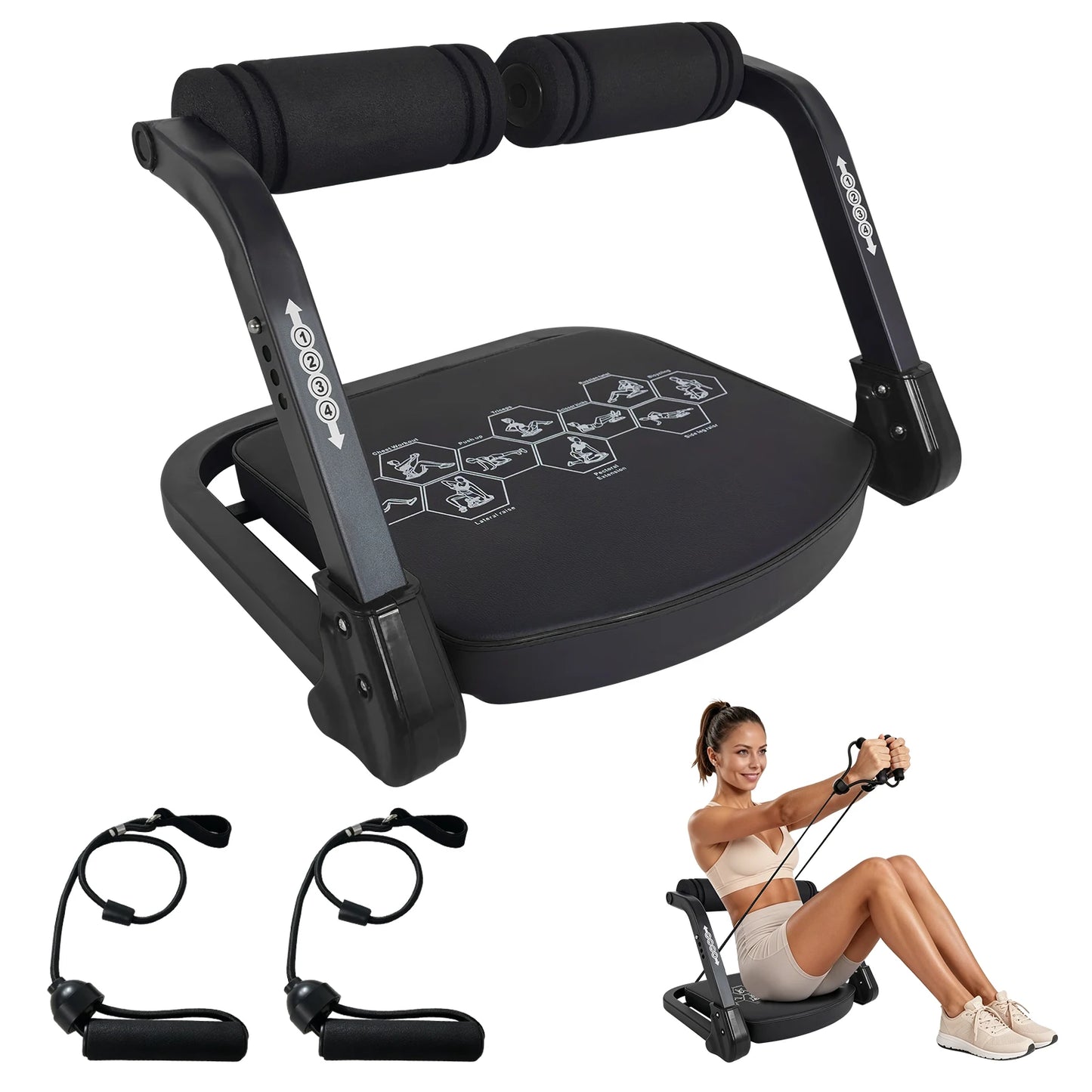 Yes Ab Core Trainer Abdominal Machine/with Resistance Bands for Home Gym Black
