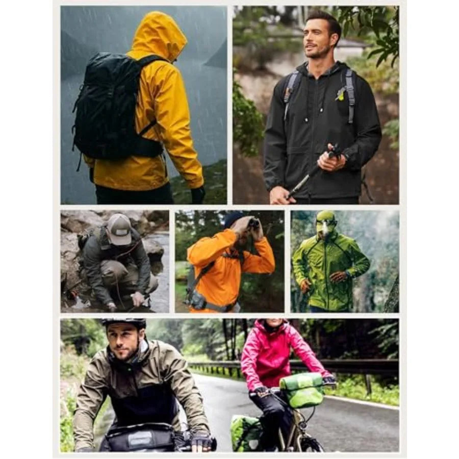 Men's Packable Rain Jacket Lightweight Waterproof Raincoat/with Hood Outdoor Rain Gear Travel Hiking Cycling
