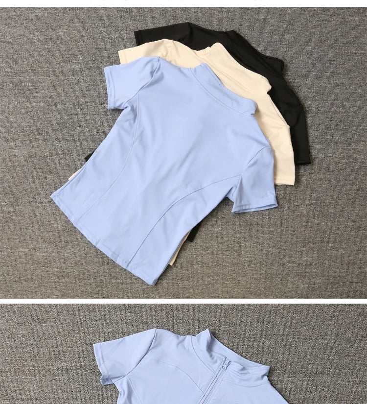 Women sport wear Slim Fit Polyester Quick-drying Full Zip/Outdoor Fitness Running Tights Short Sleeves Women's Yoga Wear