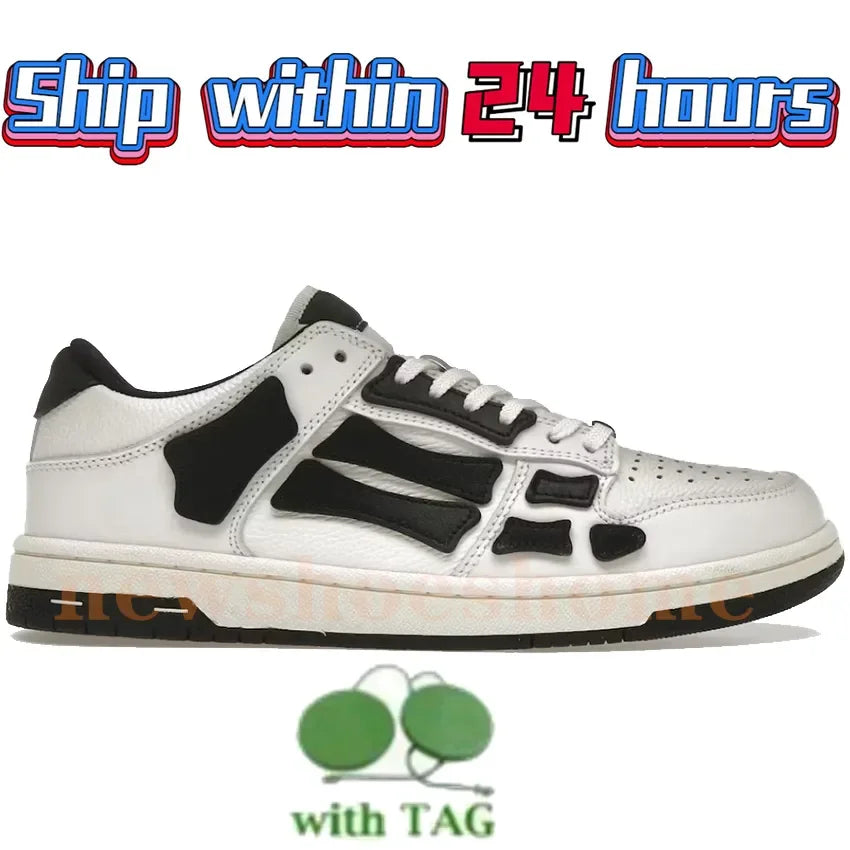 Designer Luxury Bone Casual Low Men's Leather Sneakers Skeleton/Blue Red White Black Green Gray Men Outdoor Shoes