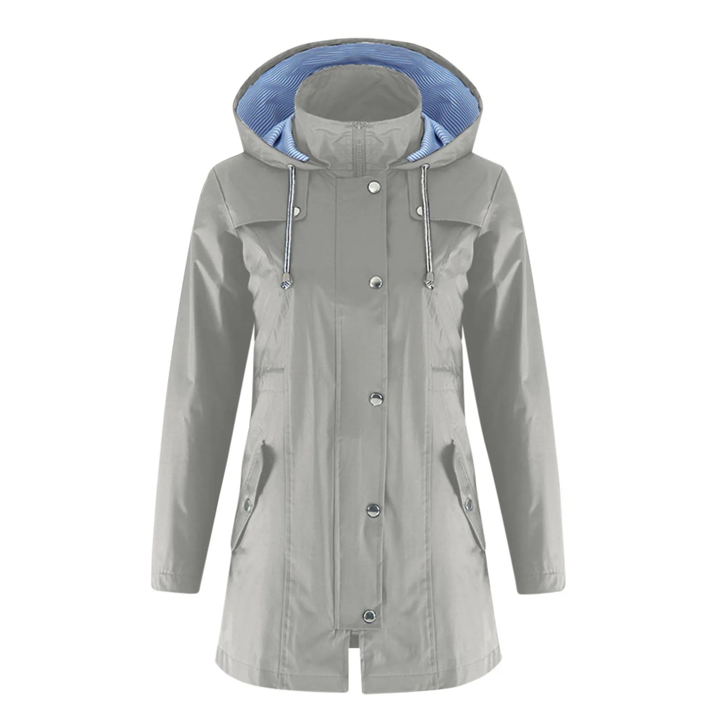 Women's Casual Lightweight Raincoat/Solid Color Long Hooded Outdoor Windbreaker