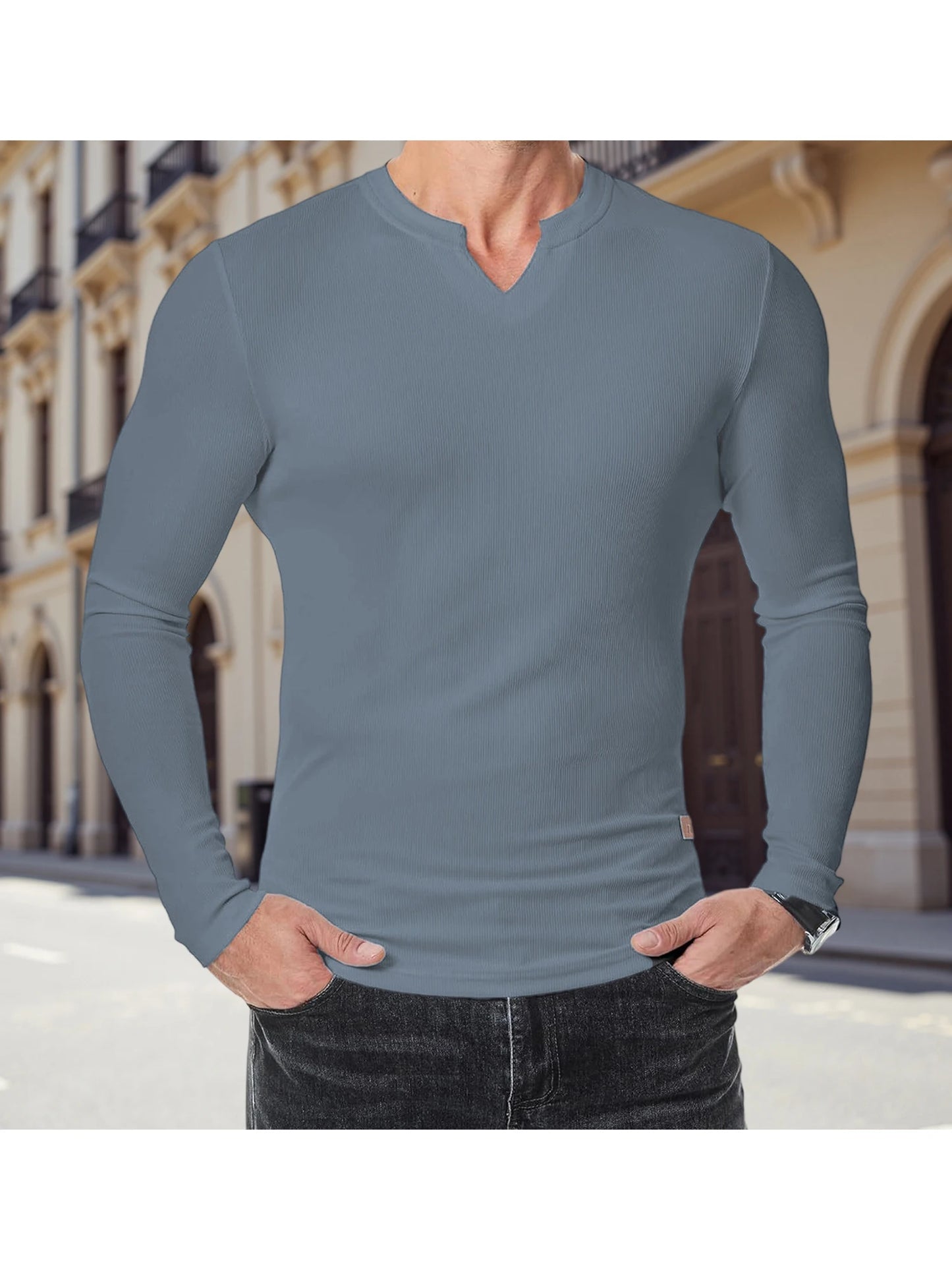 Men's Casual  Fit Long Sleeve Solid Color Muscle Shirts/Spring Fall Tops Fashionable Comfortable T-Shirts