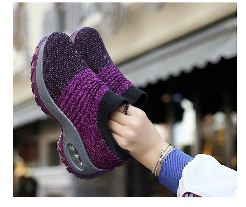 Women Running Training Sneakers Female Air Cushion/Causal Sport Shoes Slip On Walking Sock Shoes