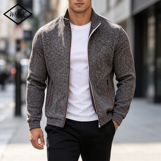 Men Running Track Jacket Contrast Trim Zip‑up Sports Coat Casual/Windproof Athletic Jacket Full Zip Stand Collar Workout Outerwear