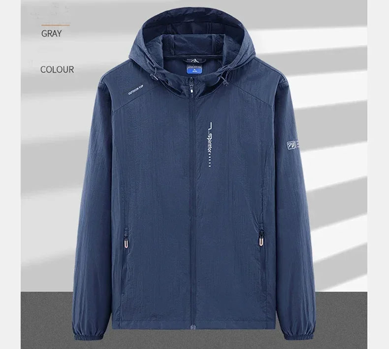 Men's UPF 50+ UV Protection Windbreaker Quick Dry Jacket/Outdoor Sun-Protective Thin Hiking Fishing Cycling Hooded Sport Light