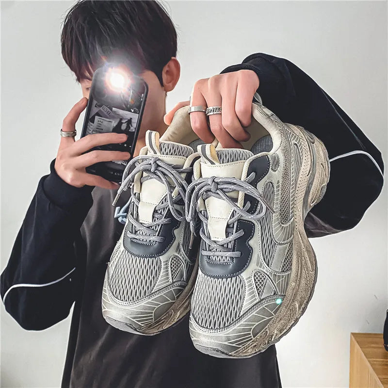 Fashion Retro Men's Shoes Design Sports Running Shoes for Men/Unique Design Sneakers Casual Trendy Thick Soled Shoes