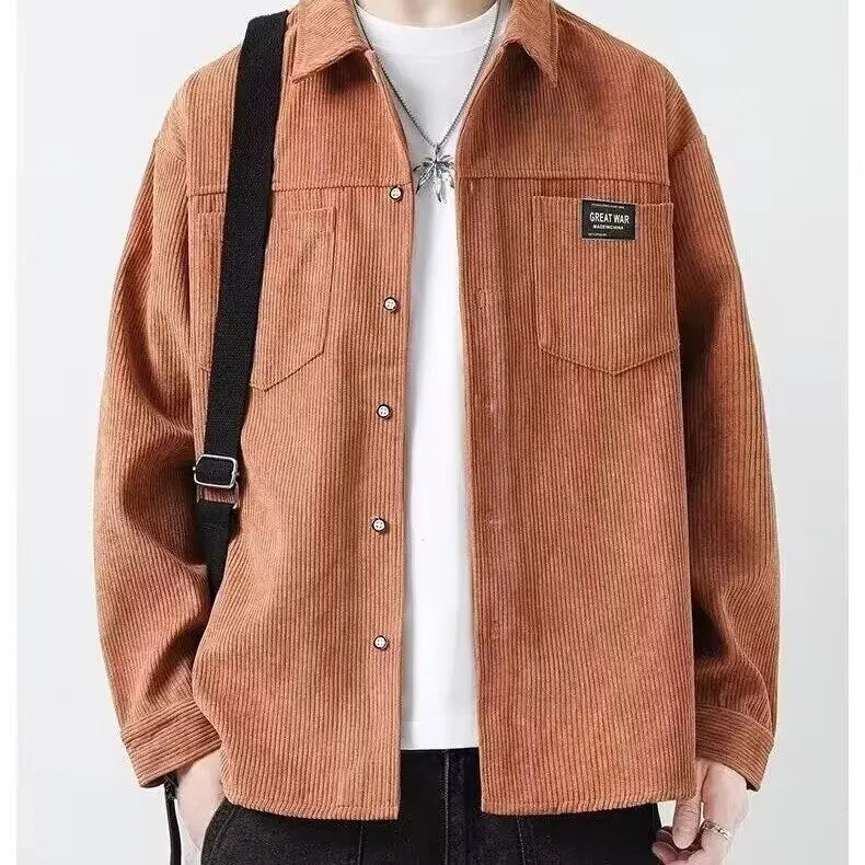 Corduroy long sleeved shirt jacket men's autumn and winter/men's shirt with thick velvet for casual wear