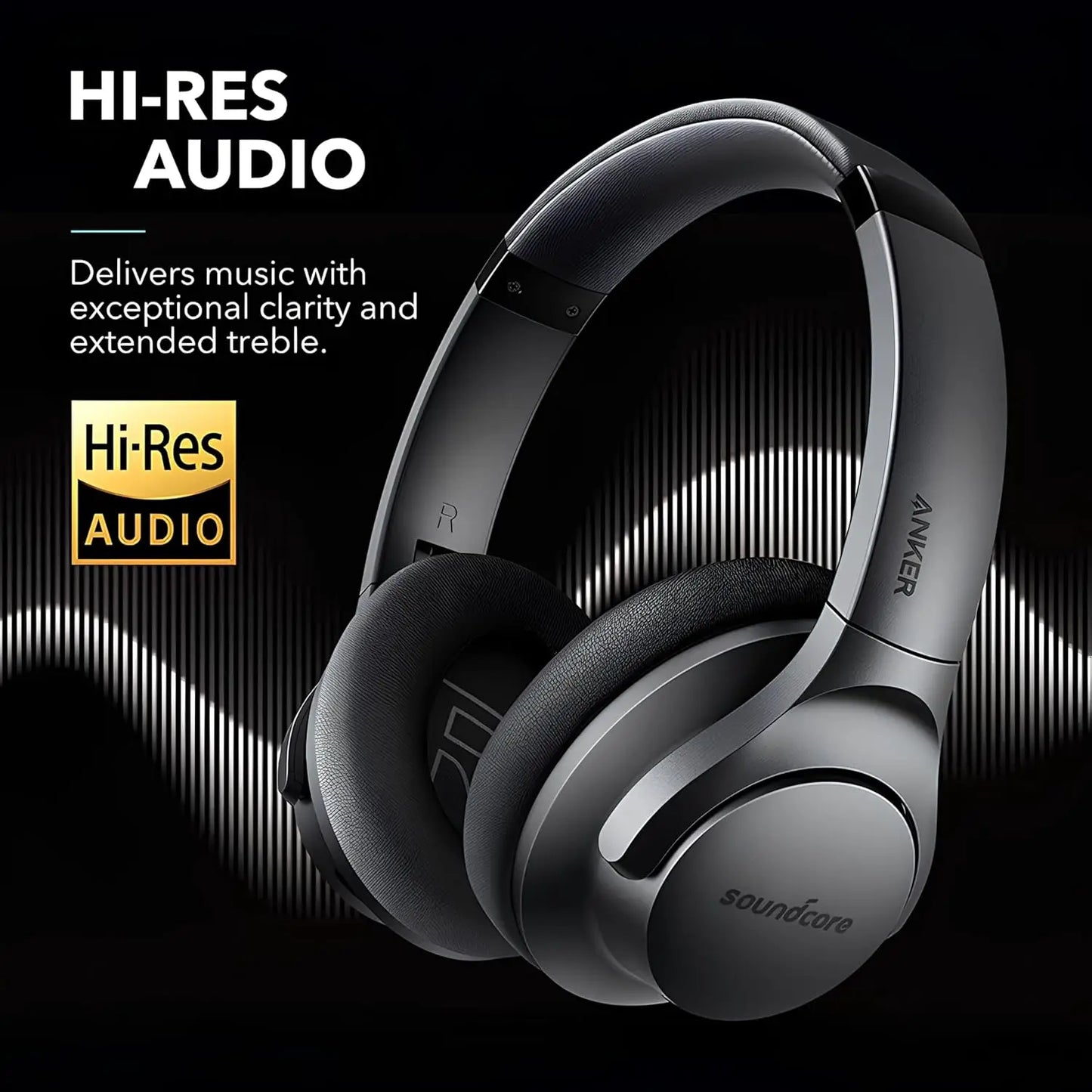 Hybrid Active Noise Cancelling Headphones 60H Playtime/Hi-Res Audio, Deep Bass Wireless Over Ear USB-C