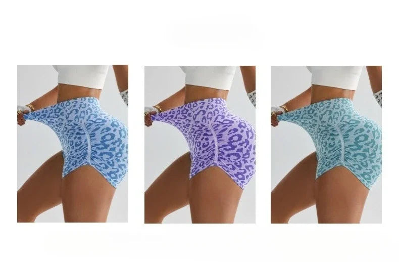 Women High Waist Leopard Print Shorts Seamless Slim Leggings  Hip Lifting/Gym Running Cycling Yoga Shorts Summer for Women