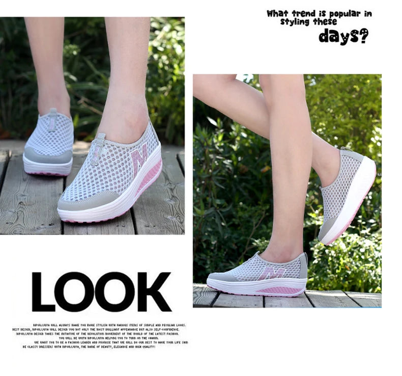 Shoes Women Mesh Flat Shoes Sneakers Platform Shoes Women Loafers/Breathable Air Mesh Swing Wedges Shoe Breathable Flats