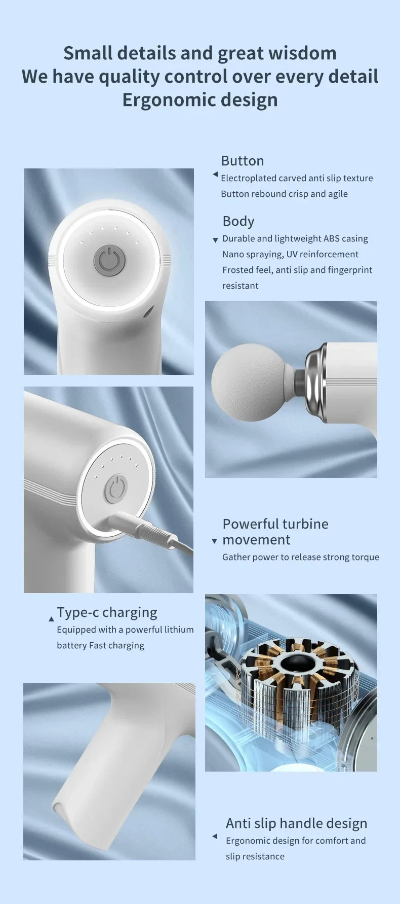 Portable Electric Massage Gun  with 4 Interchangeable Heads/& LED Light for Full Body Relaxation Electric Massage Gun