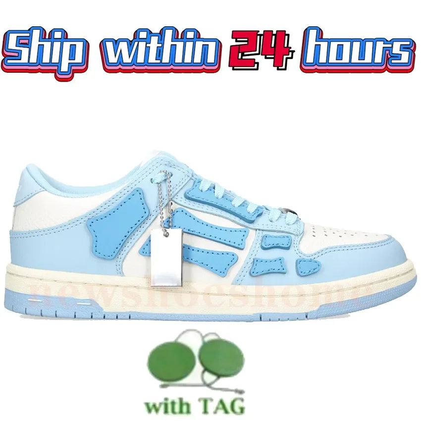 Designer Luxury Bone Casual Low Men's Leather Sneakers Skeleton/Blue Red White Black Green Gray Men Outdoor Shoes